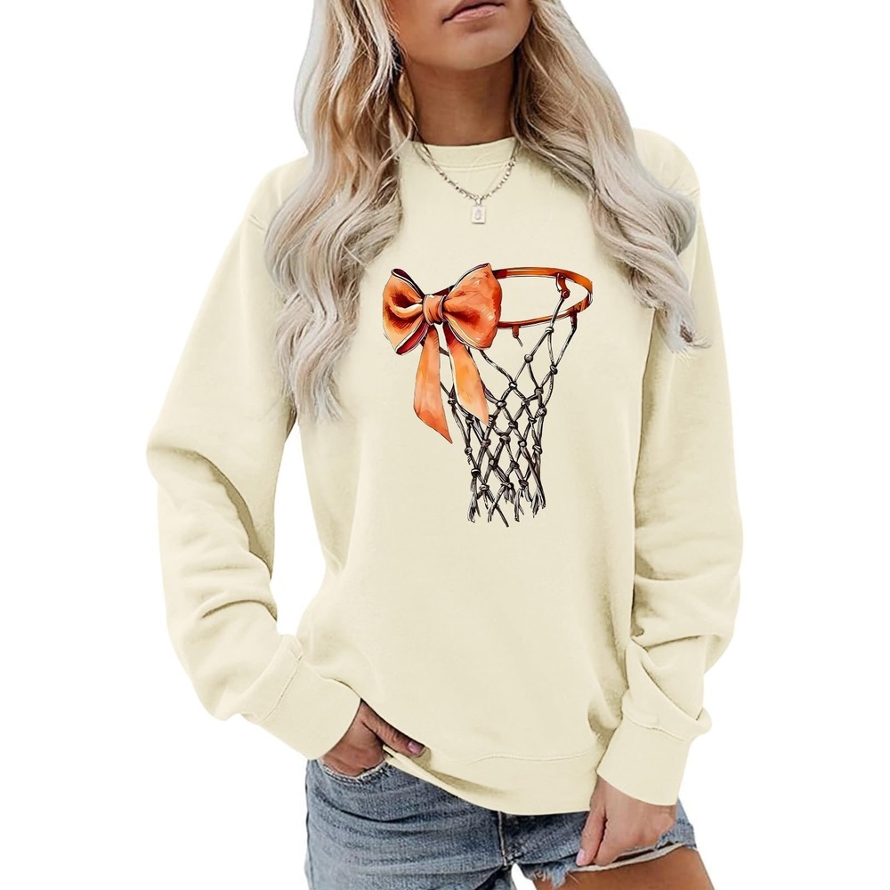 NWT Basketball Game Day Bow Graphic Crewneck Sweatshirt Apricot Medium
